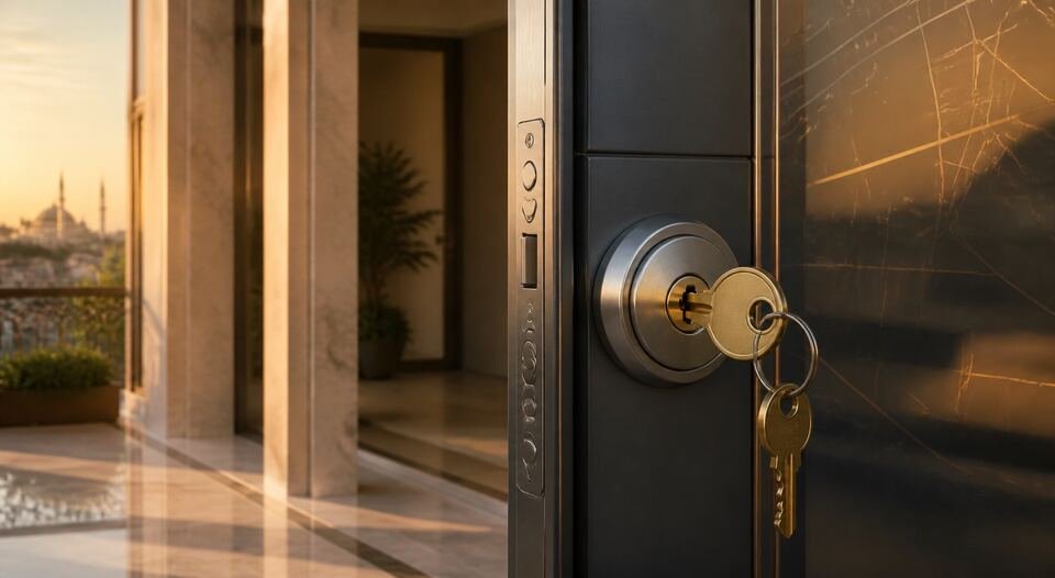 Modern kapı kilidi ve anahtar detayıyla premium çilingir hizmeti